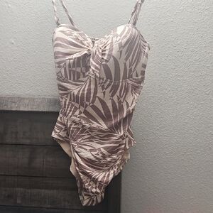 Kona Sol Brown and Cream One Piece Swimsuit with Sweetheart Neckline